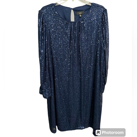 Navy Long Sleeved Sequins Dress (Size 18) - Picture 1 of 4